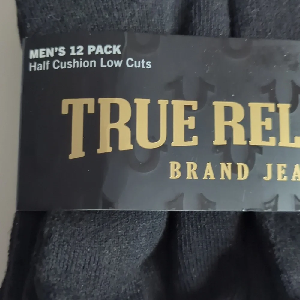 True Religion Brand Jeans Men's Half Cushion Cuts 12 Pack Black Socks Sz 10-13